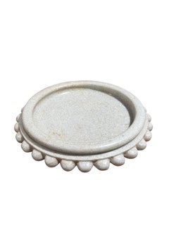 White Round Marble Bowl With Decorative Ball Trim, India, Contemporary