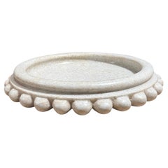 White Round Marble Bowl With Decorative Ball Trim, India, Contemporary