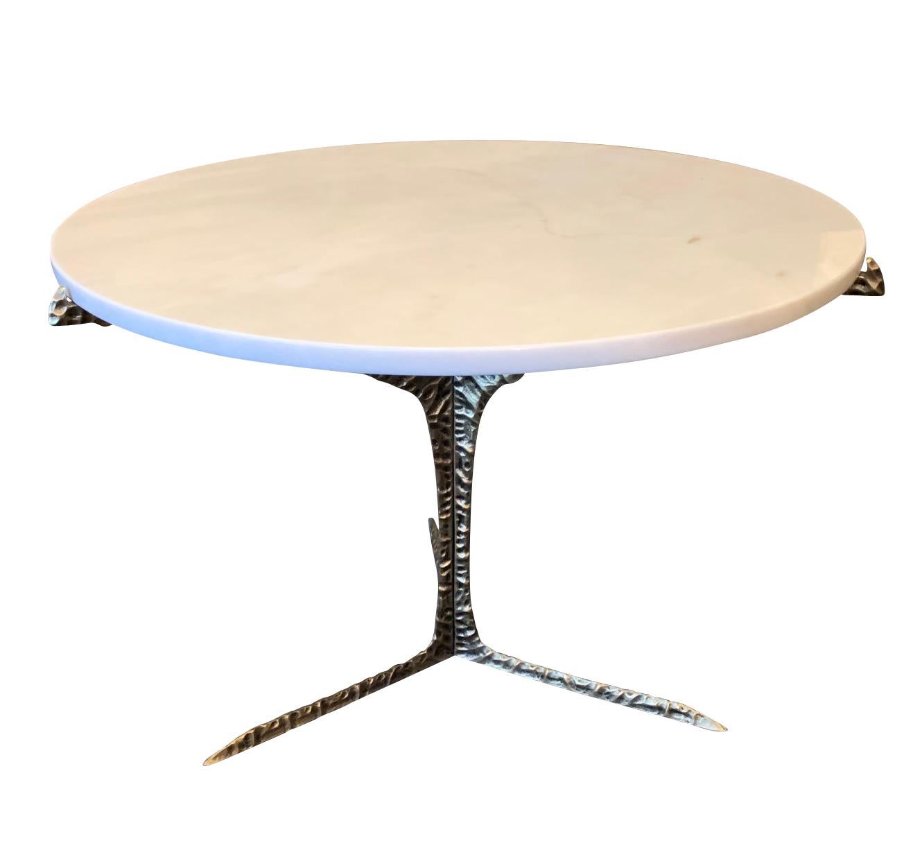 Portuguese White Round Marble Top Coffee Table, Portugal, Contemporary For Sale