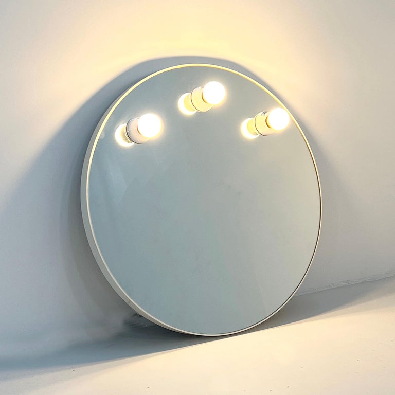 White Round Mirror with Lights from Gedy, 1970s at 1stDibs
