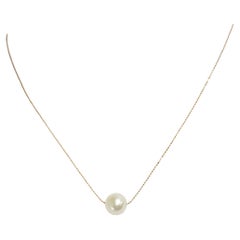 White Round Pearl Necklace in 18k Rose Gold