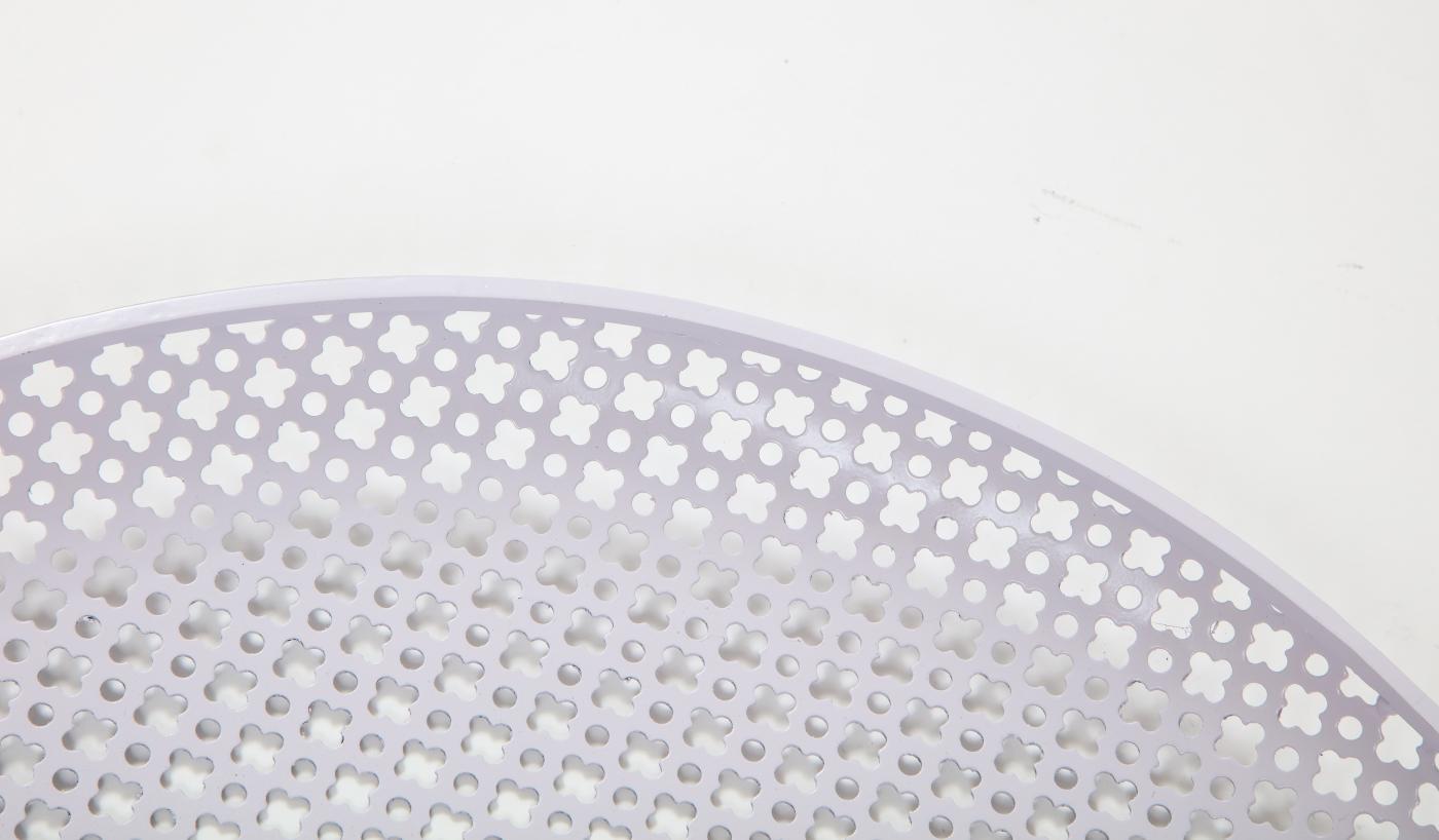 White Round Perforated Metal Tray by Mathieu Mategot, France, c. 1950 For Sale 4