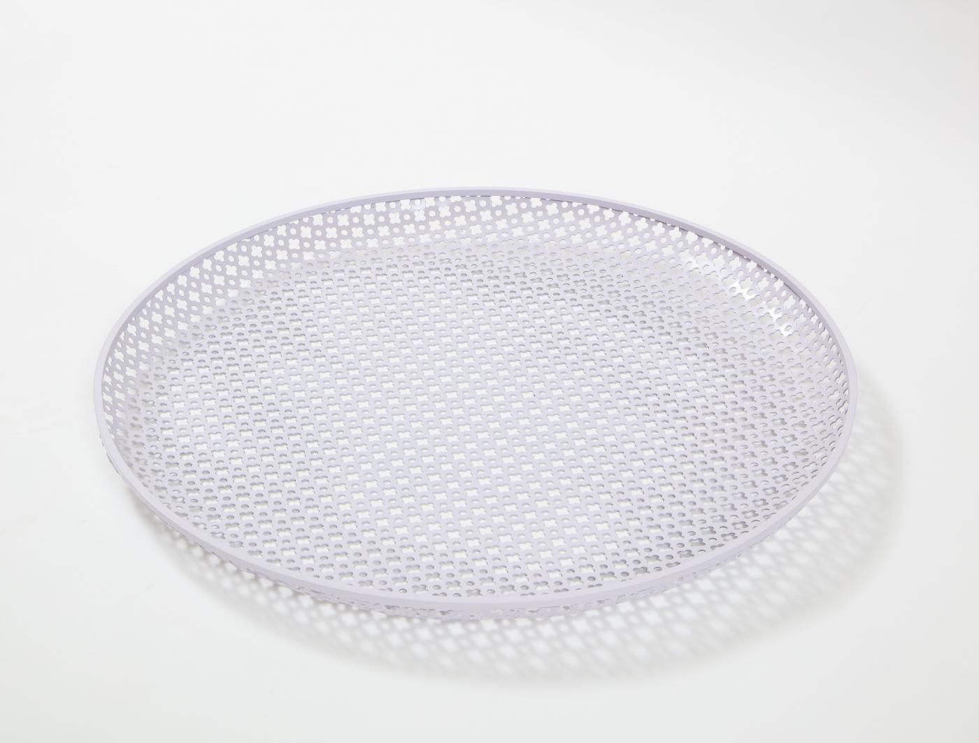 Modern White Round Perforated Metal Tray by Mathieu Mategot, France, c. 1950 For Sale