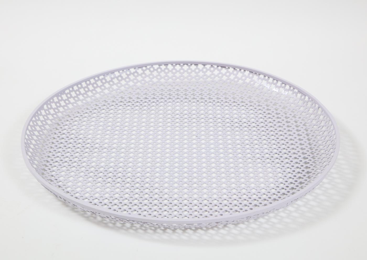French White Round Perforated Metal Tray by Mathieu Mategot, France, c. 1950 For Sale