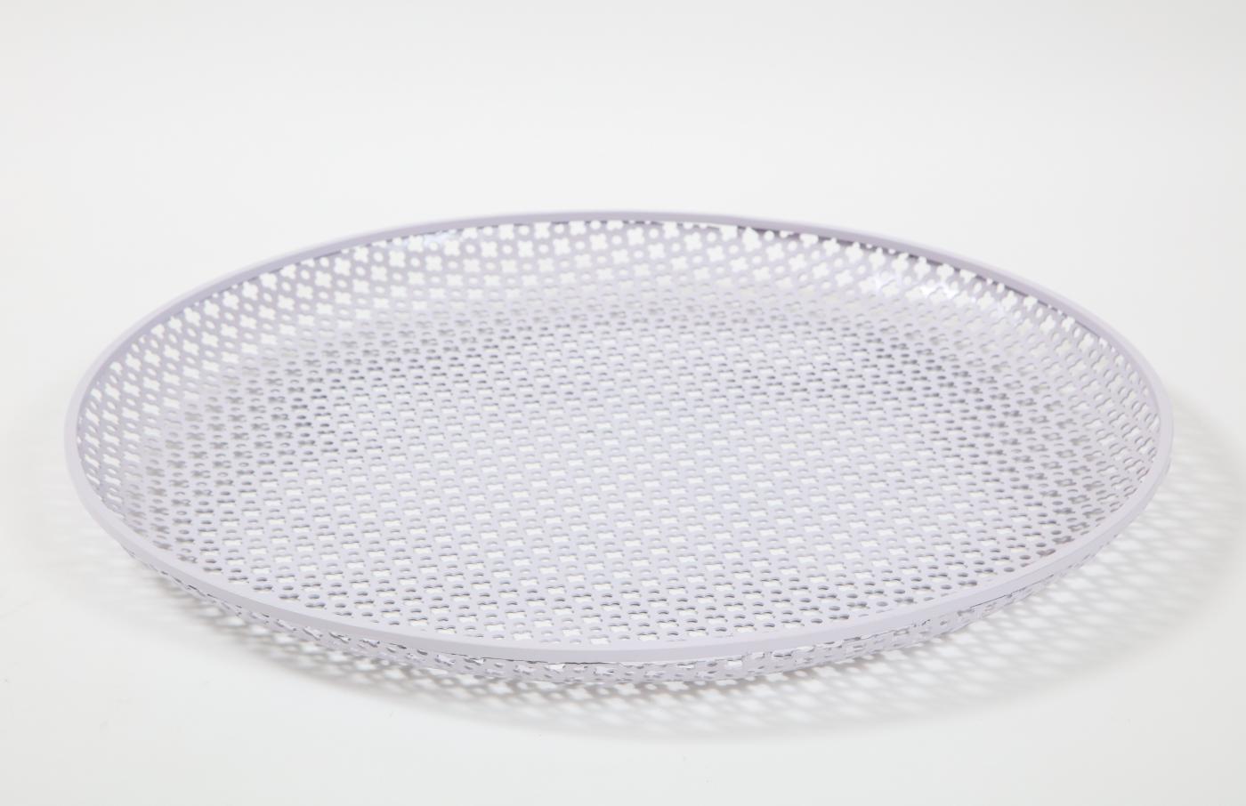 White Round Perforated Metal Tray by Mathieu Mategot, France, c. 1950 In Excellent Condition For Sale In New York City, NY