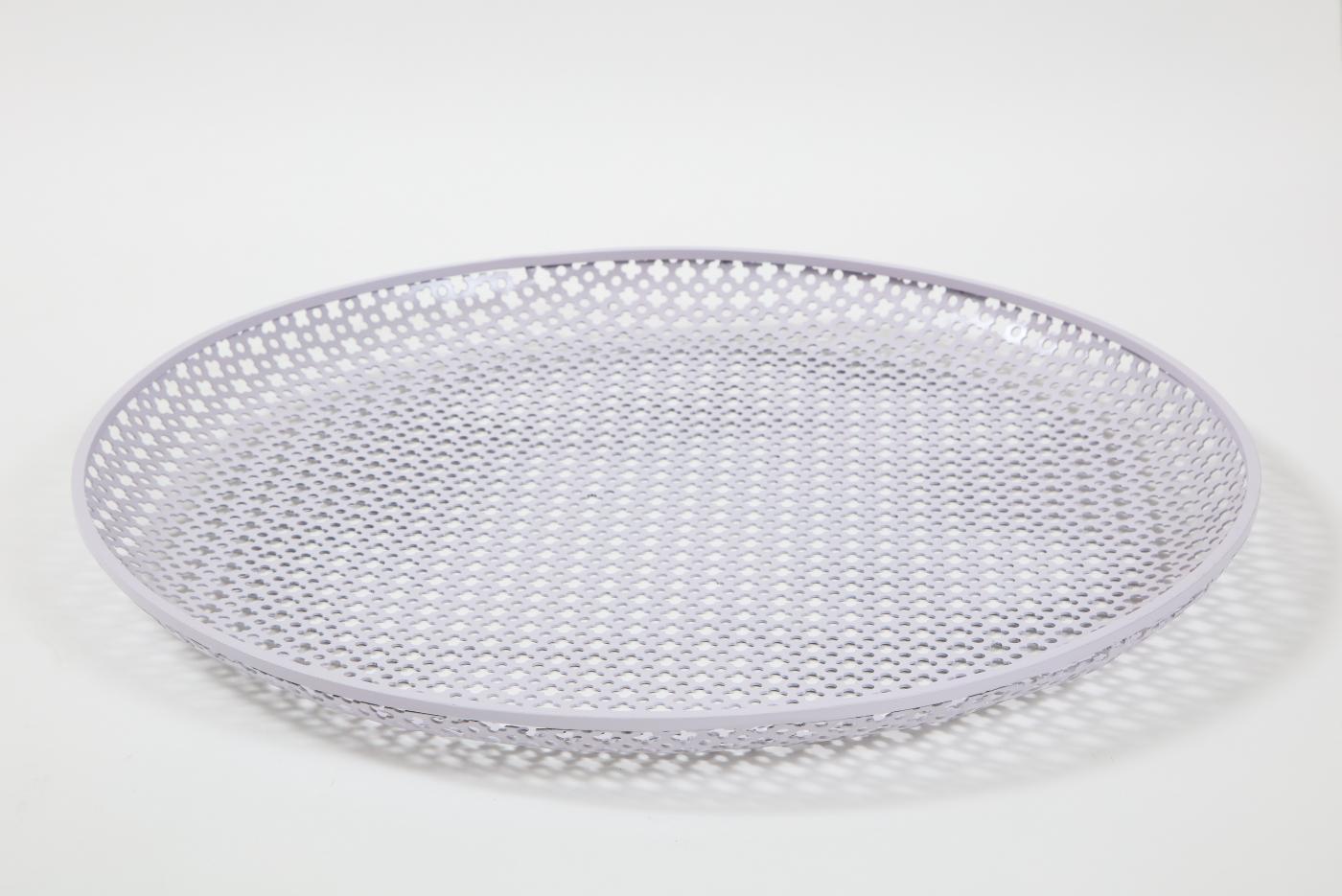 20th Century White Round Perforated Metal Tray by Mathieu Mategot, France, c. 1950 For Sale