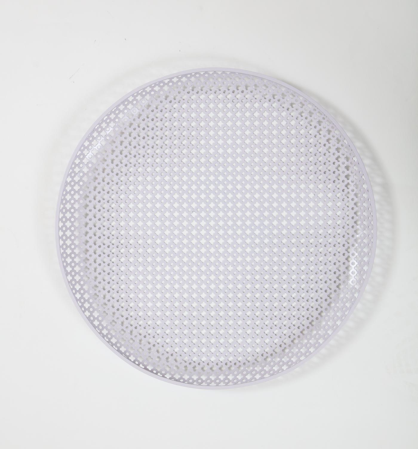 White Round Perforated Metal Tray by Mathieu Mategot, France, c. 1950 For Sale 1