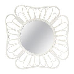 White Round Rattan Mirror in the Style of Franco Albini, 1970s