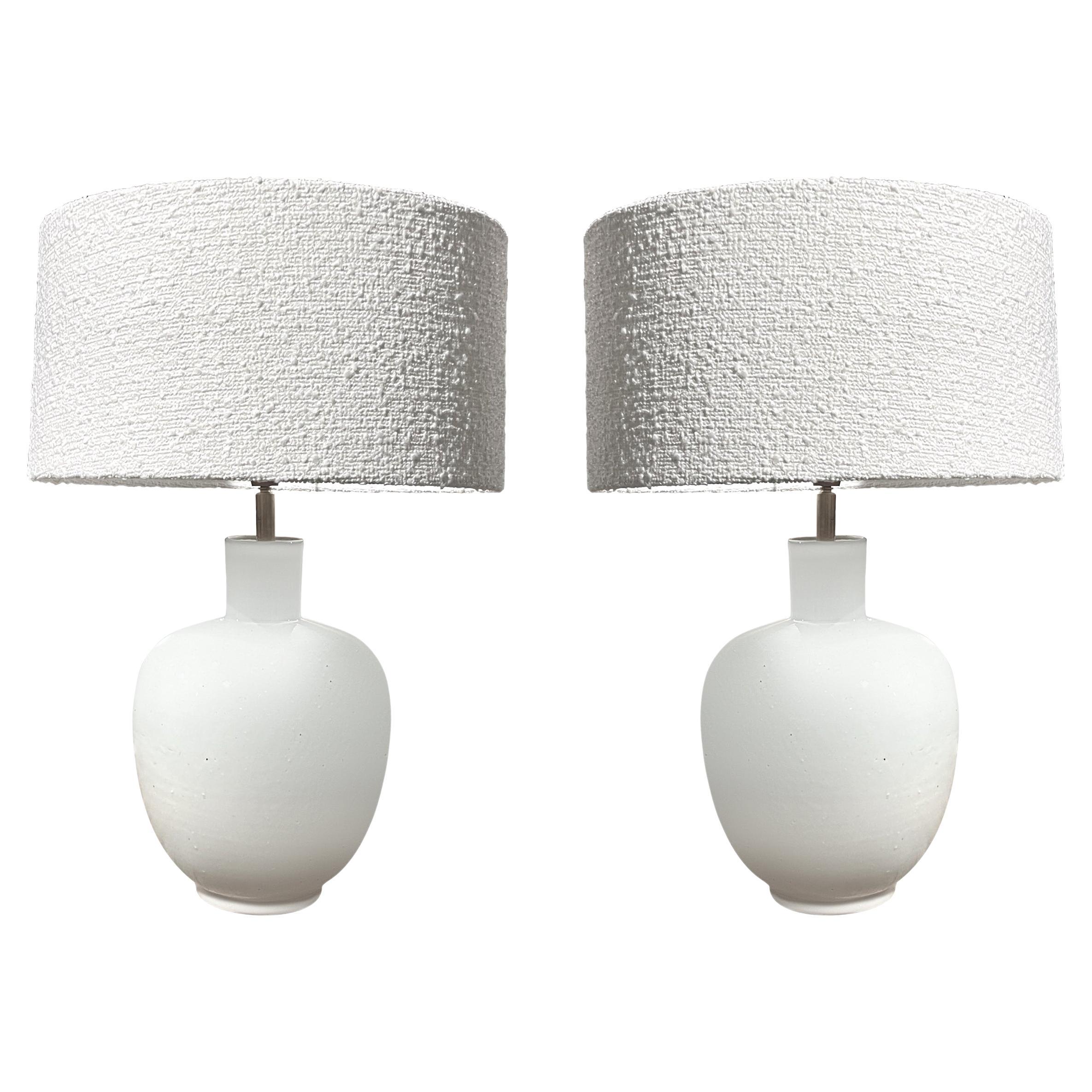 White Round Shaped Base Pair Of Lamps, China, Contemporary