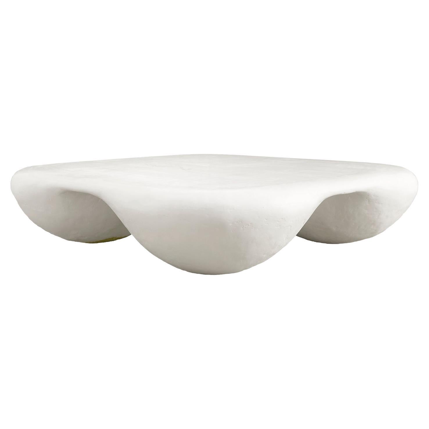 White Rounded Square Quad Coffee Table in Stone Composite by Mike Ruiz-Serra