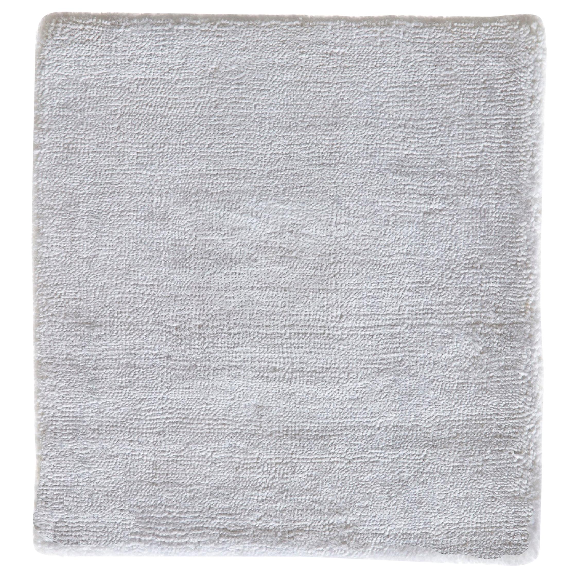 Minimalist Contemporary Natural Bamboo Silk White Hand-Loomed Square Rug