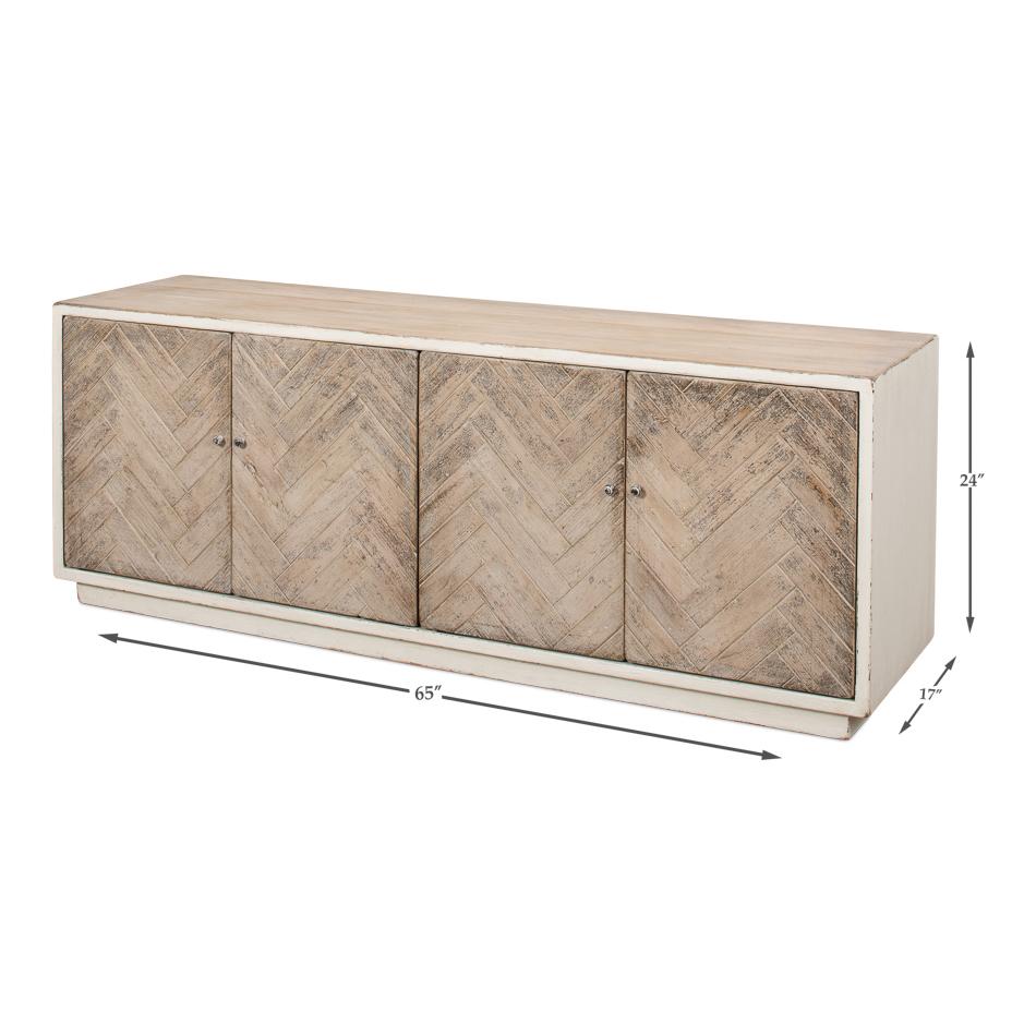 White Rustic Chevron Modern Media Cabinet For Sale 5