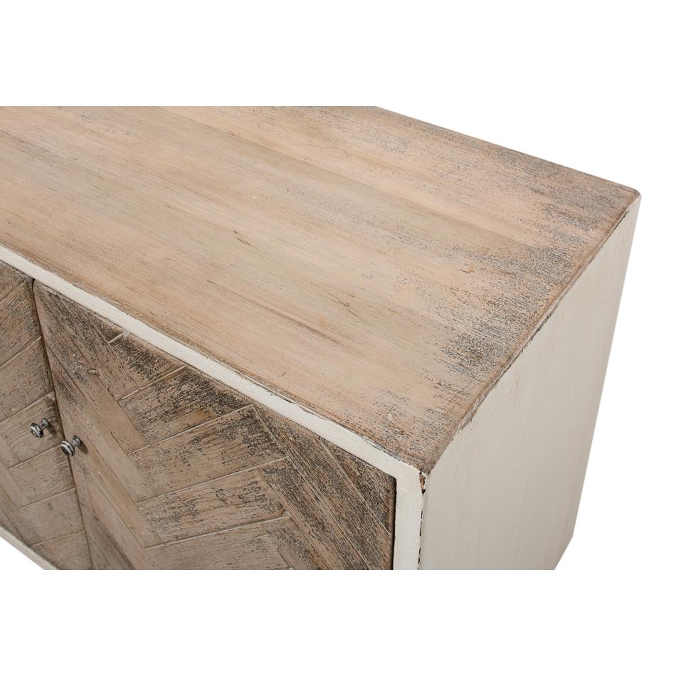 Contemporary White Rustic Chevron Modern Media Cabinet For Sale