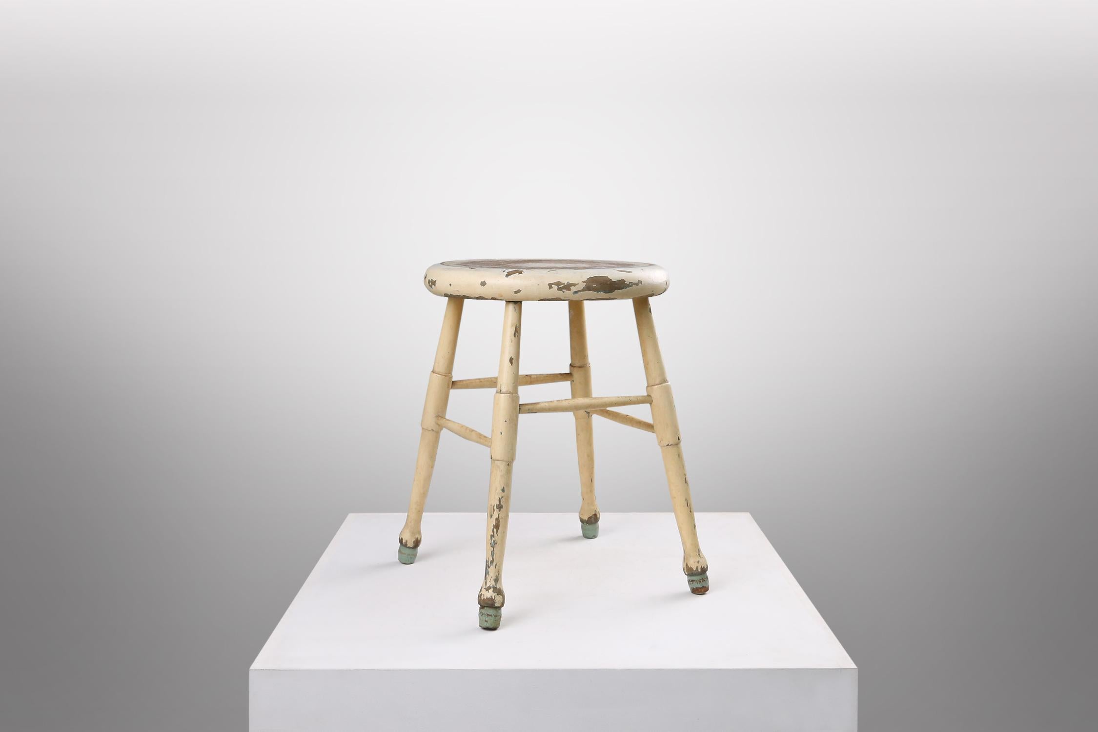 Rustic White rustic stool 1930 For Sale