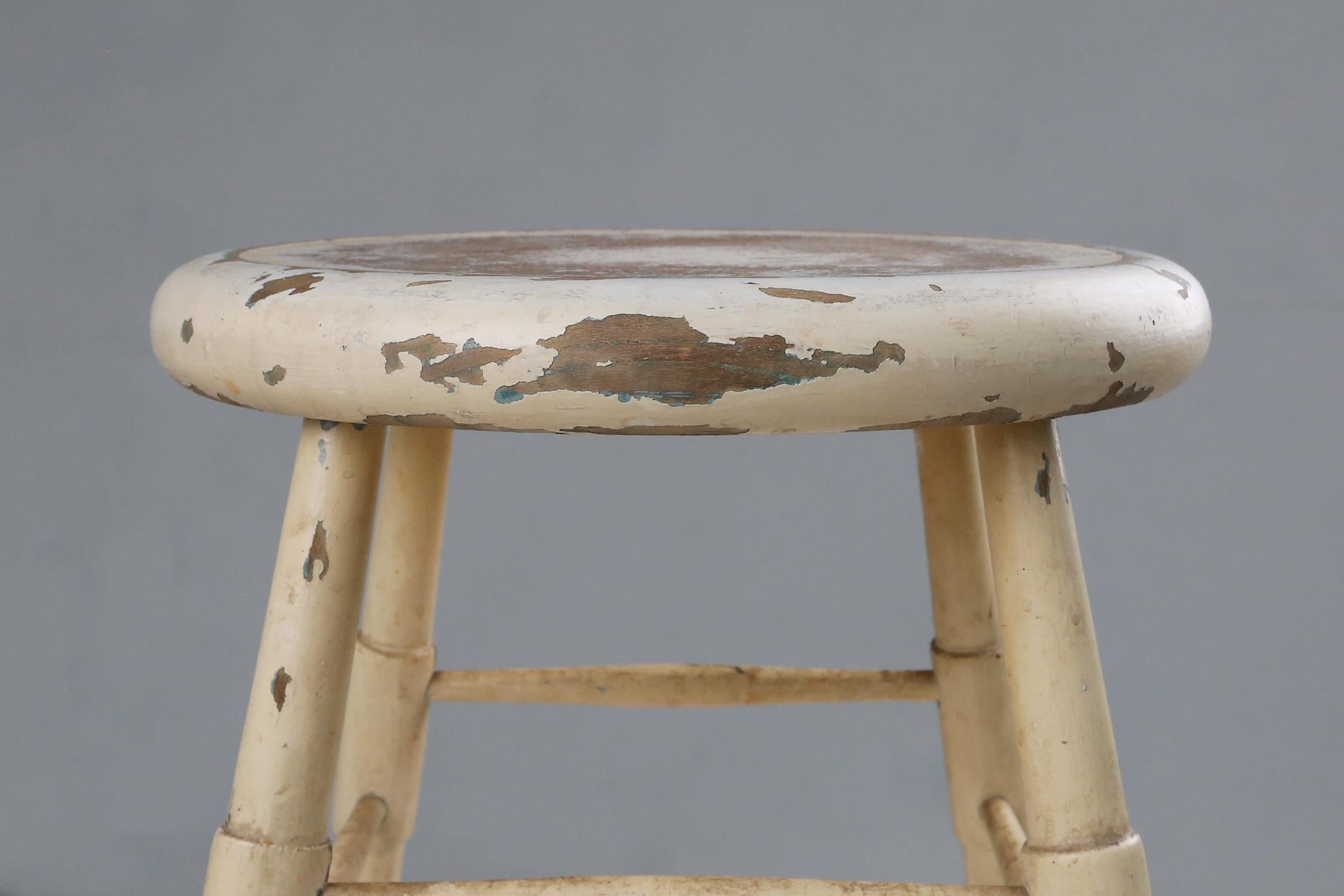 Belgian White rustic stool 1930 For Sale