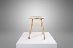 White Rustic Stool with Authentic Patina, Belgium 1930s