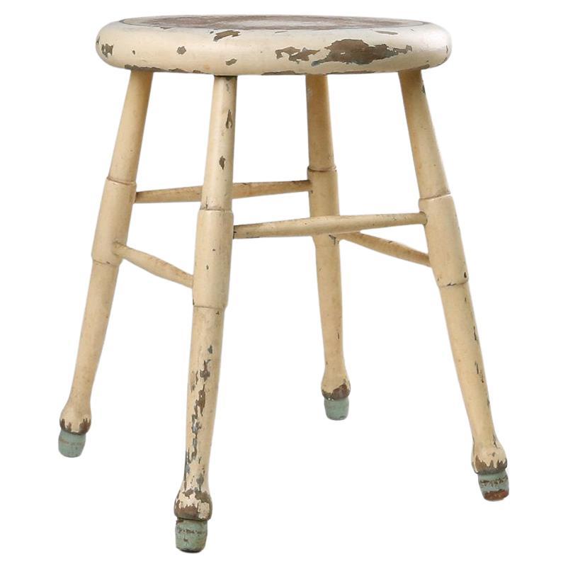 White Rustic Stool with Authentic Patina, Belgium 1930s For Sale