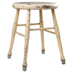 White Rustic Stool with Authentic Patina, Belgium 1930s