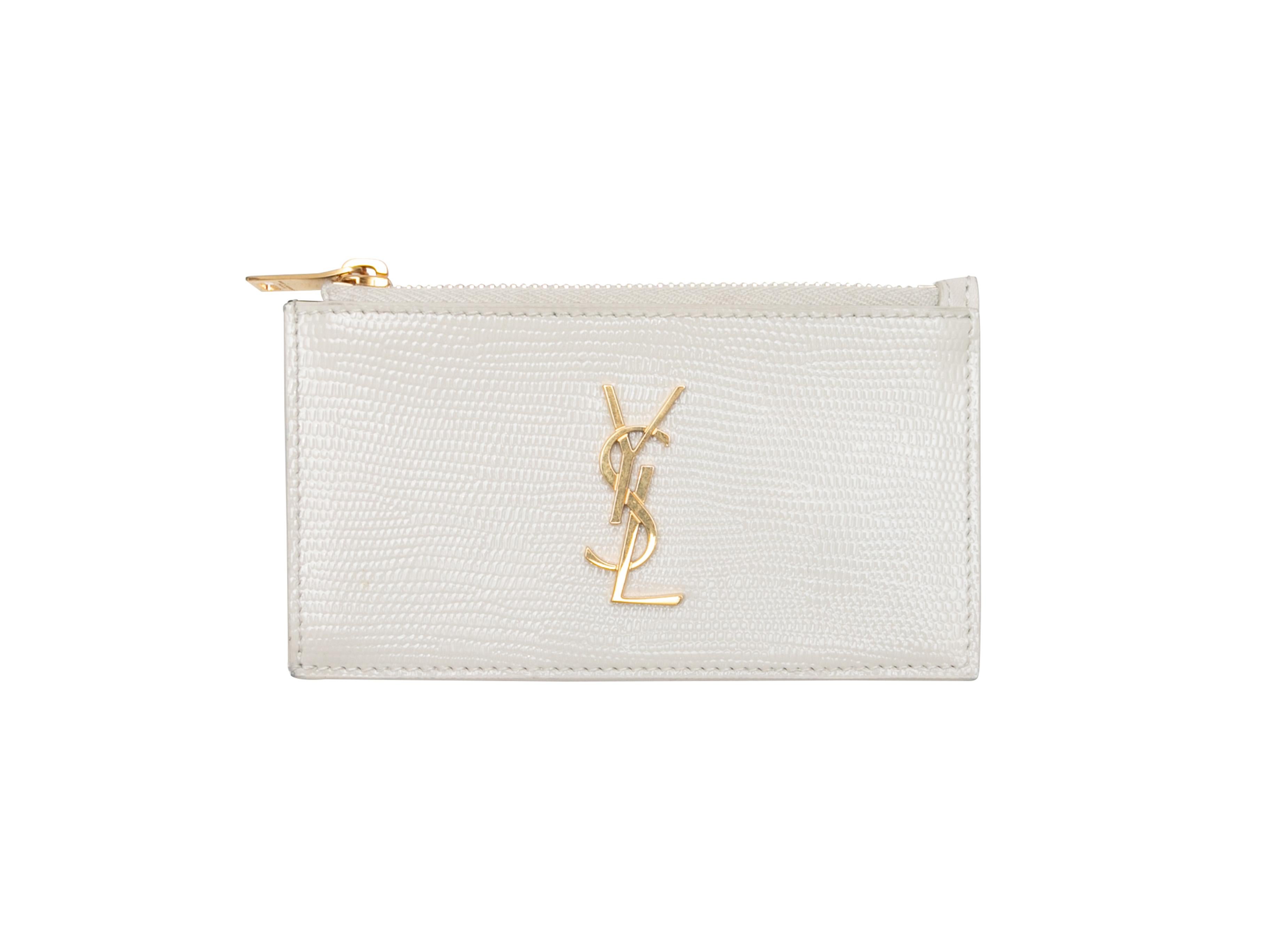 Women's White Saint Laurent Leather Logo Card Holder Wallet For Sale