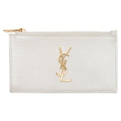 White Saint Laurent Leather Logo Card Holder Wallet