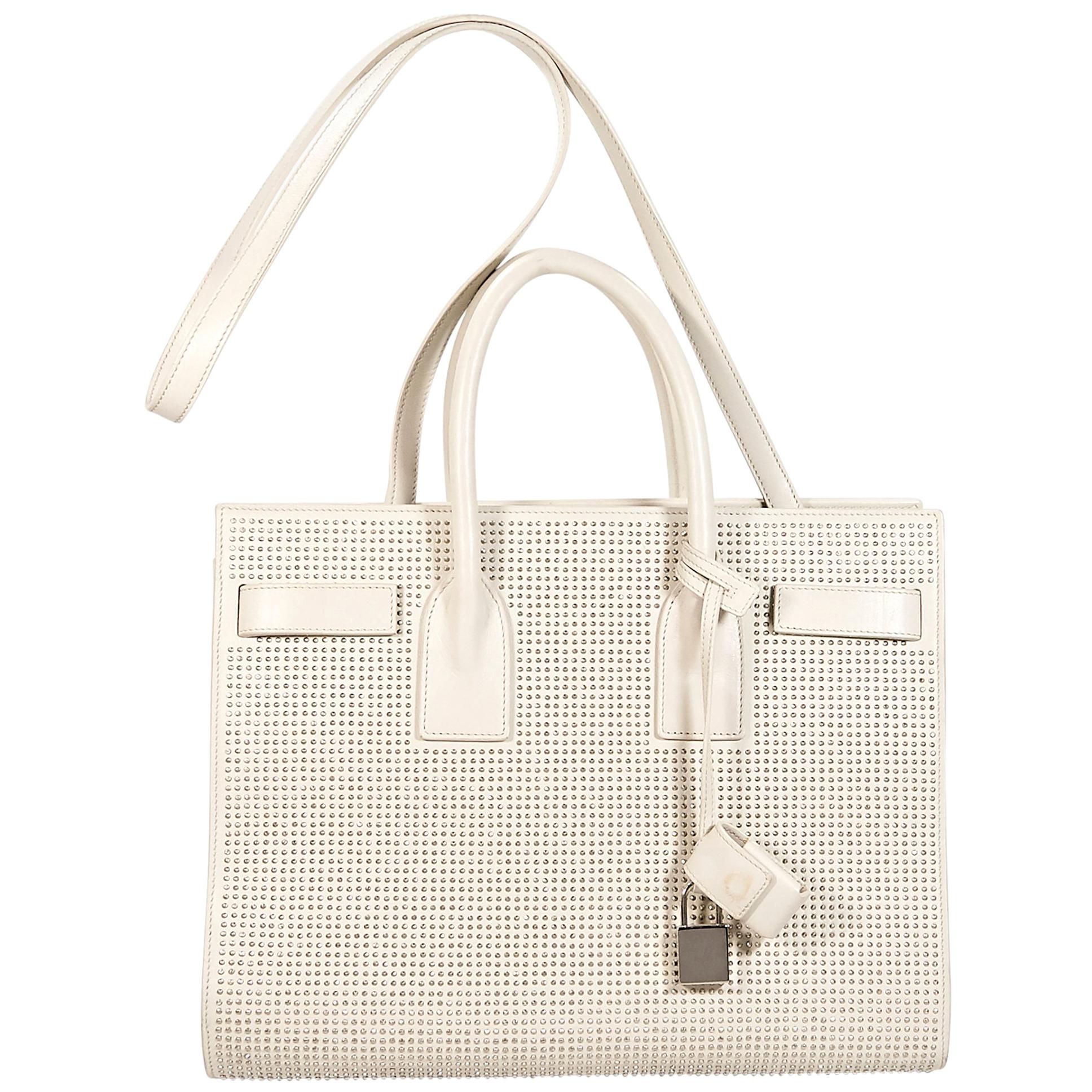 White Saint Laurent Studded Sac de Jour Satchel