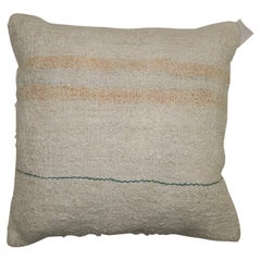 White Sand Striped Vintage Turkish Kilim Hemp Pillow