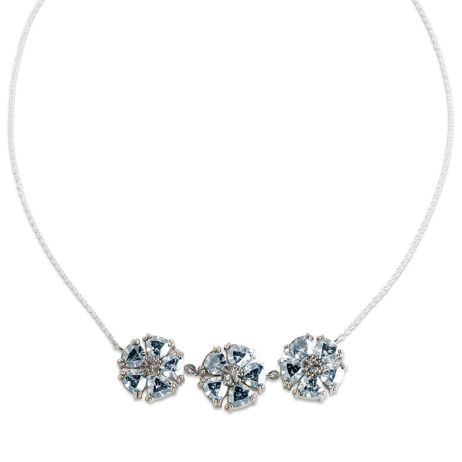 Modern White Sapphire 123 Blossom Stone Necklace For Sale