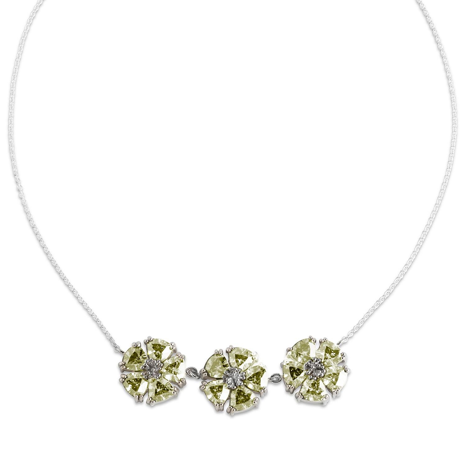 Trillion Cut White Sapphire 123 Blossom Stone Necklace For Sale