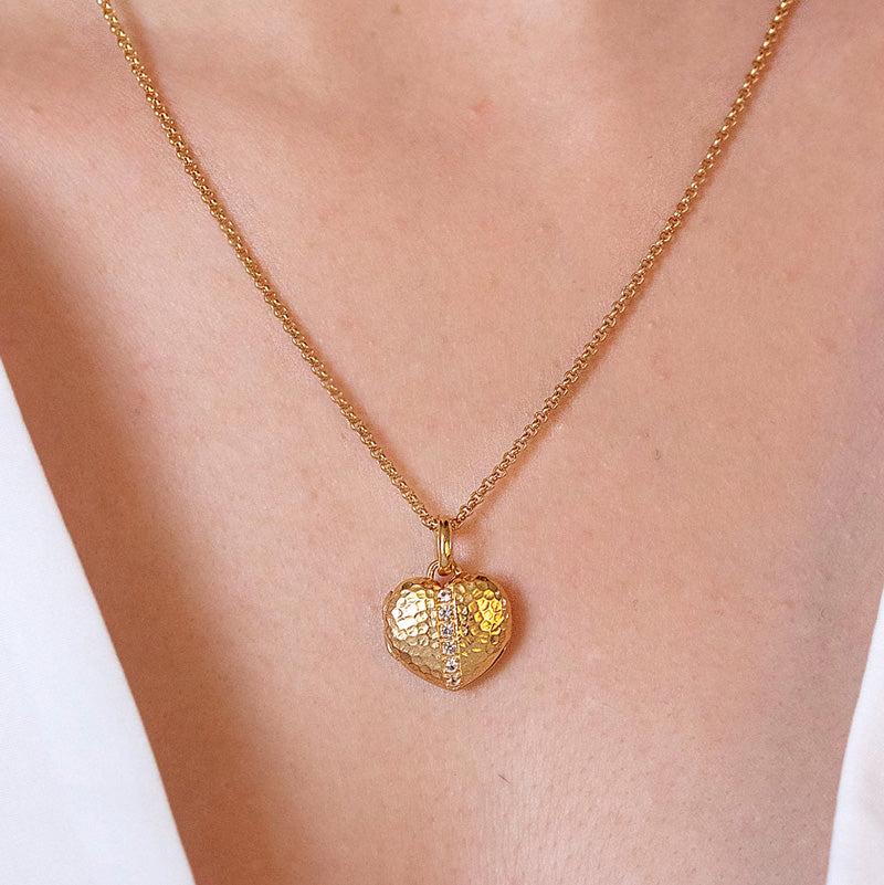 Contemporary White Sapphire 15mm Heart Lumiere Locket In 18ct Gold Vermeil For Sale
