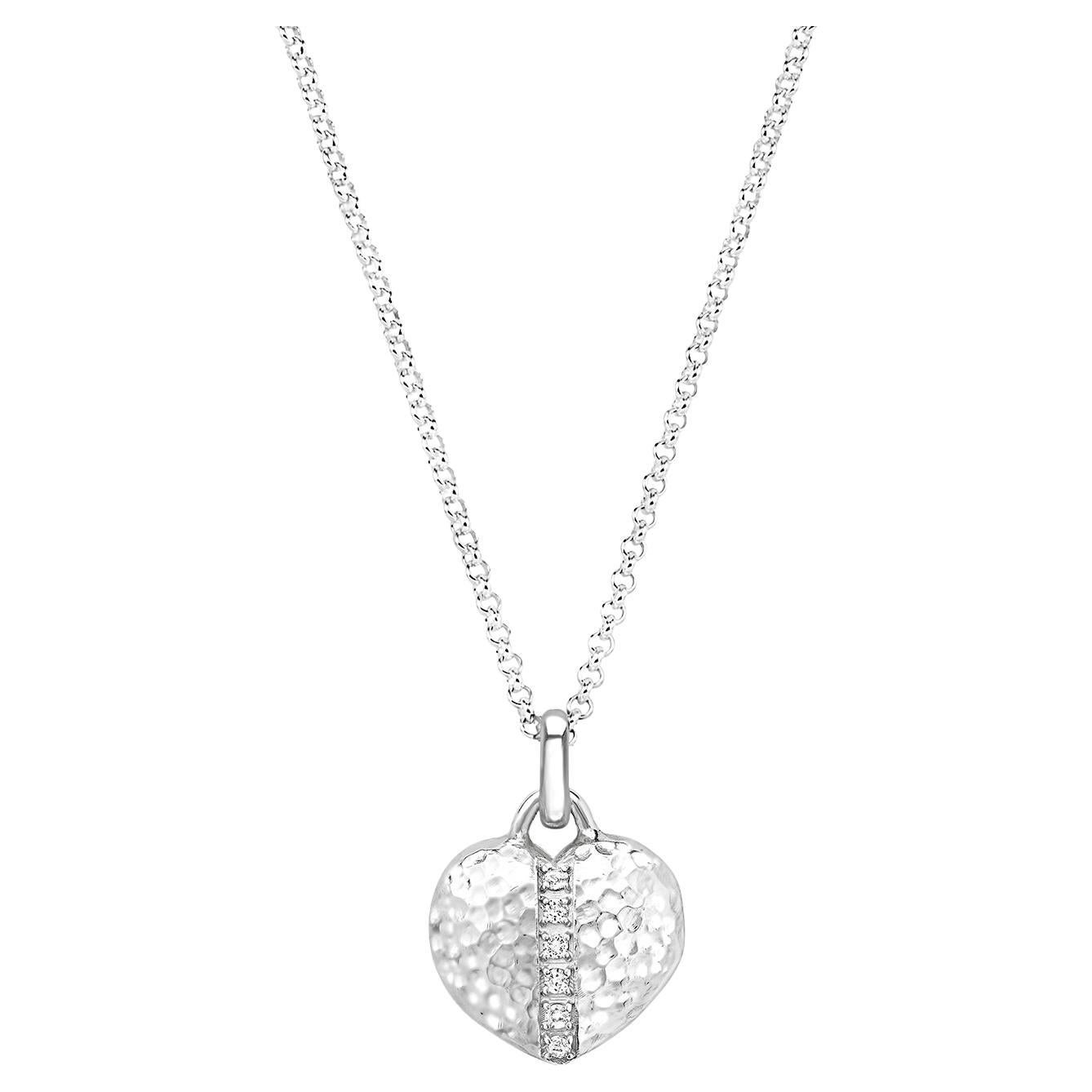 White Sapphire 15mm Heart Lumiere Locket In Sterling Silver For Sale