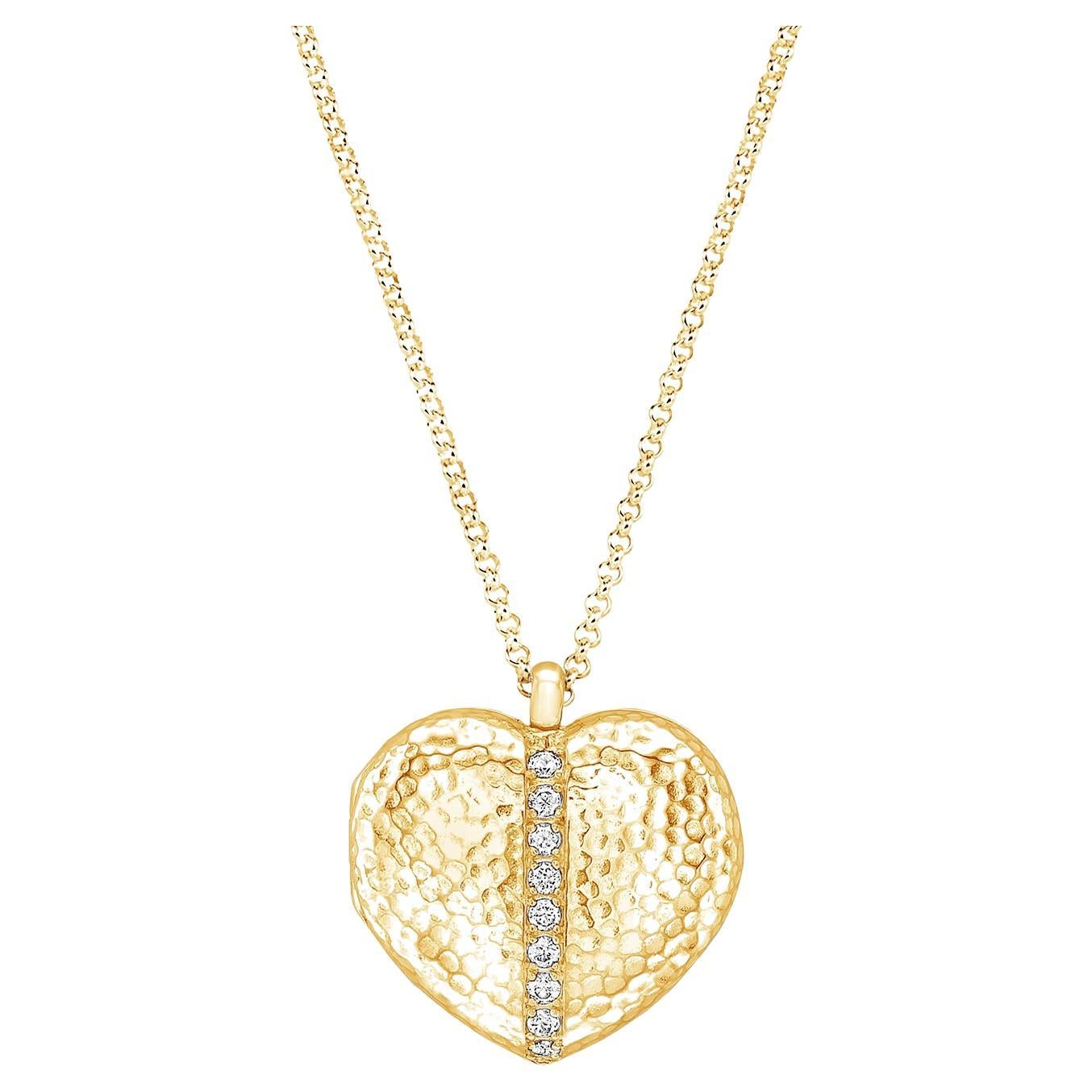 White Sapphire 23mm Heart Lumiere Locket In 18ct Gold Vermeil For Sale