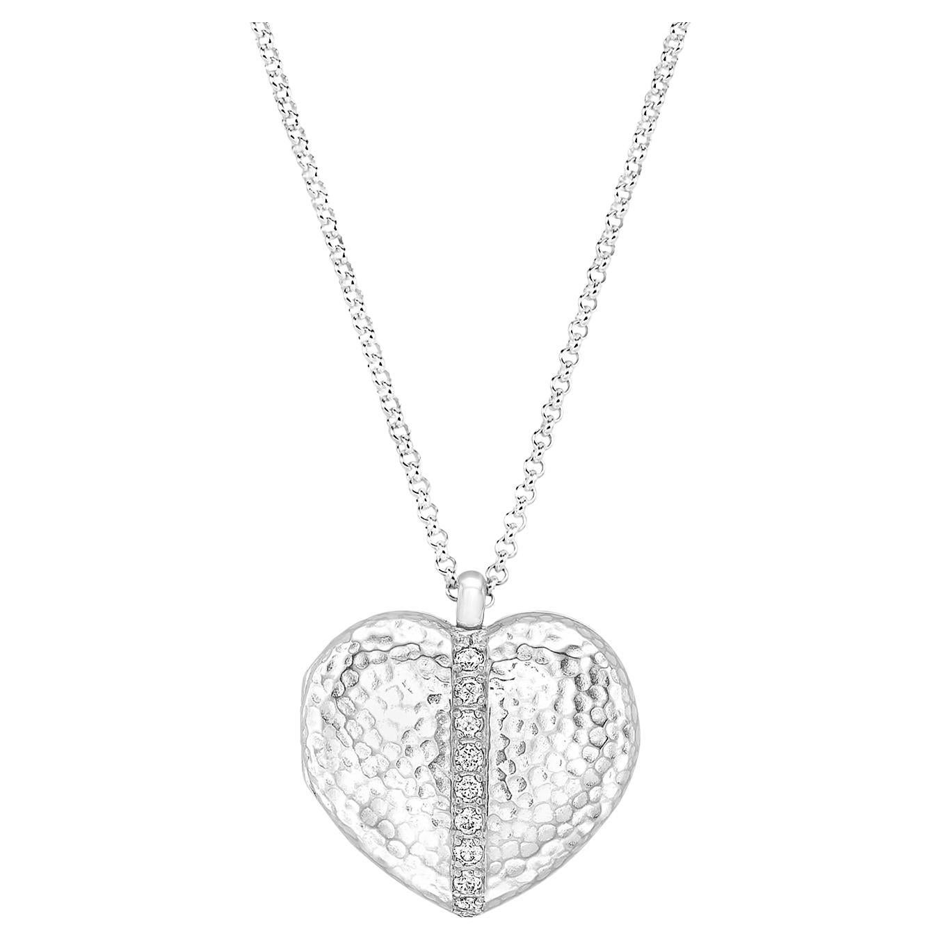 White Sapphire 23mm Heart Lumiere Locket In Sterling Silver For Sale