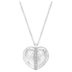 Vintage White Sapphire 23mm Heart Lumiere Locket In Sterling Silver