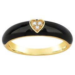 White Sapphire Accent Black Enamel & 14K Yellow Gold Over Sterling Silver Ring 