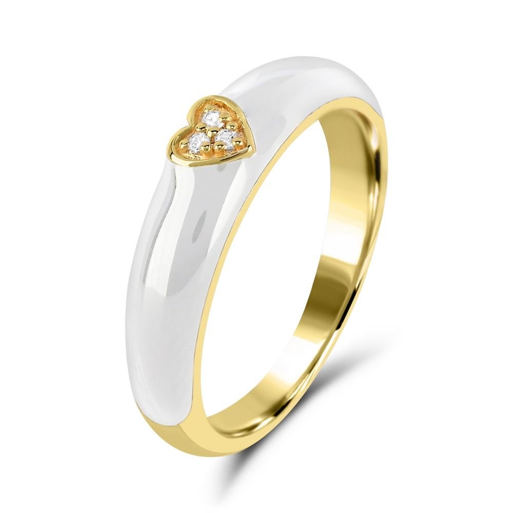 Contemporary White Sapphire Accent White Enamel & 14K Yellow Gold Over Sterling Silver Ring  For Sale