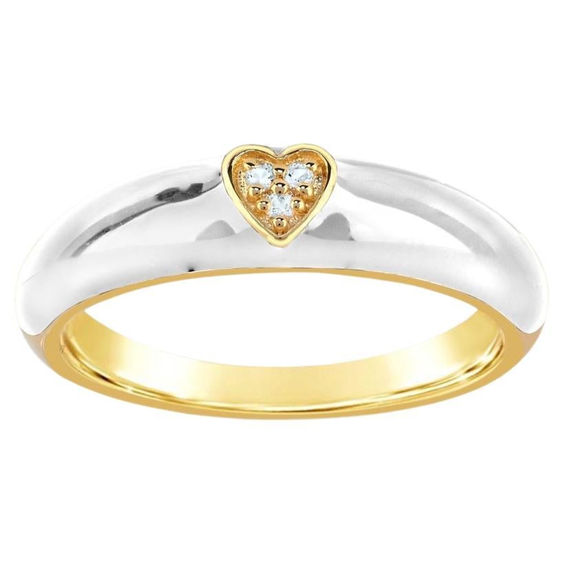 White Sapphire Accent White Enamel & 14K Yellow Gold Over Sterling Silver Ring  For Sale