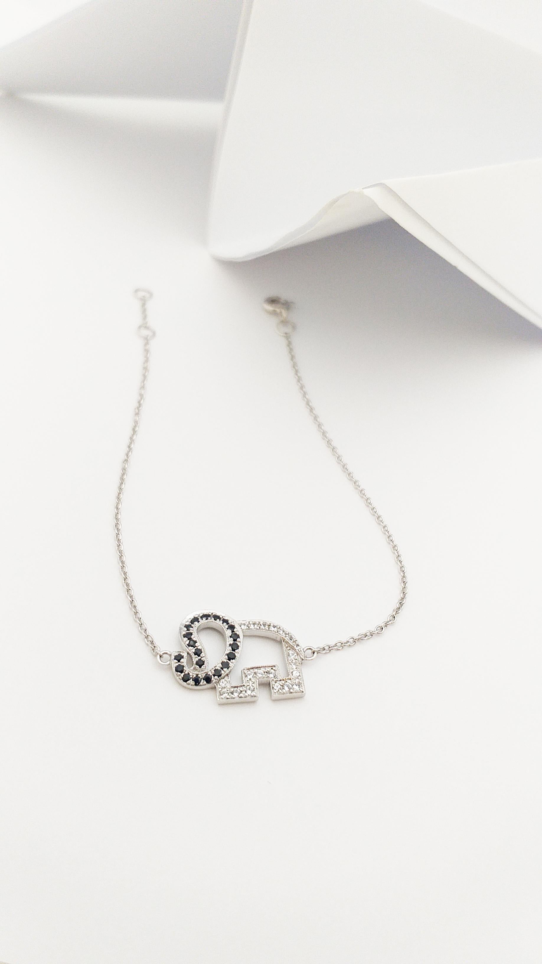 White Sapphire and Black Sapphire Elephant Bracelet set in Silver Settings For Sale 5
