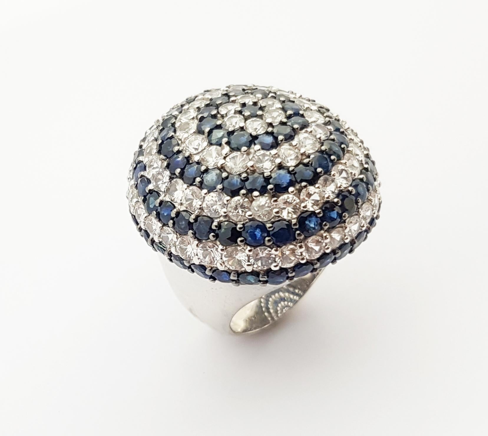 Ring mit weißem Saphir und blauem Saphir in Silberfassung im Angebot 7