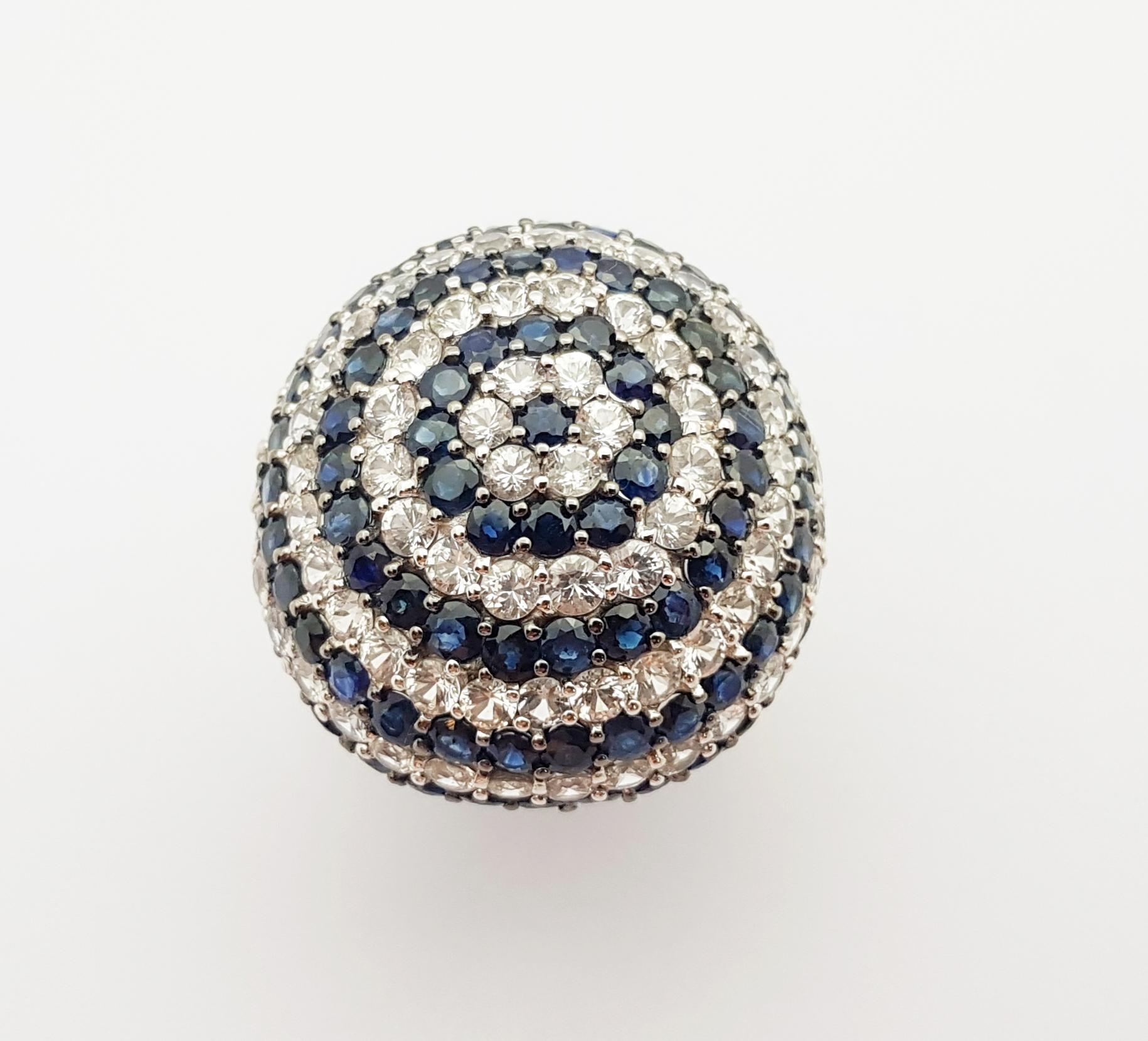 Ring mit weißem Saphir und blauem Saphir in Silberfassung im Angebot 8