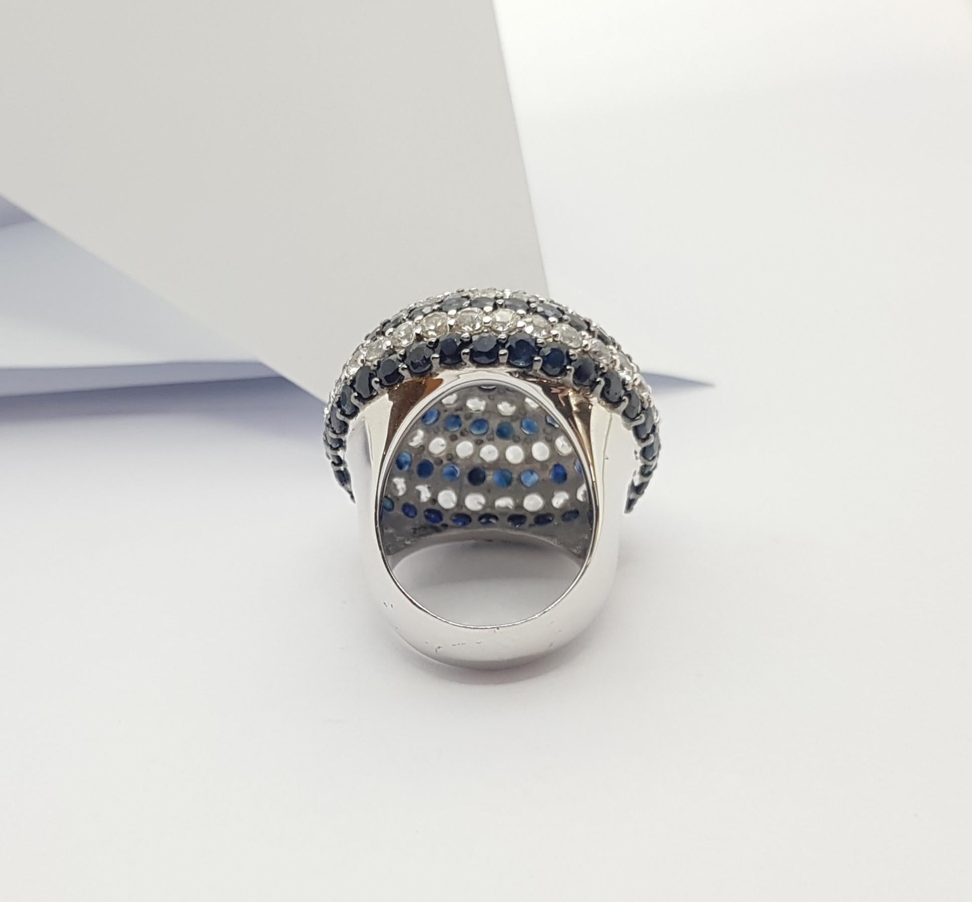 White Sapphire and Blue Sapphire Ring set in Silver Settings For Sale 9