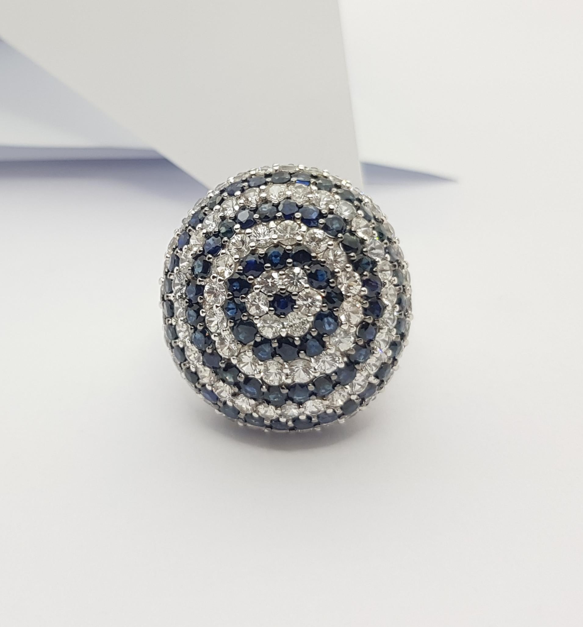 Contemporary White Sapphire and Blue Sapphire Ring set in Silver Settings For Sale