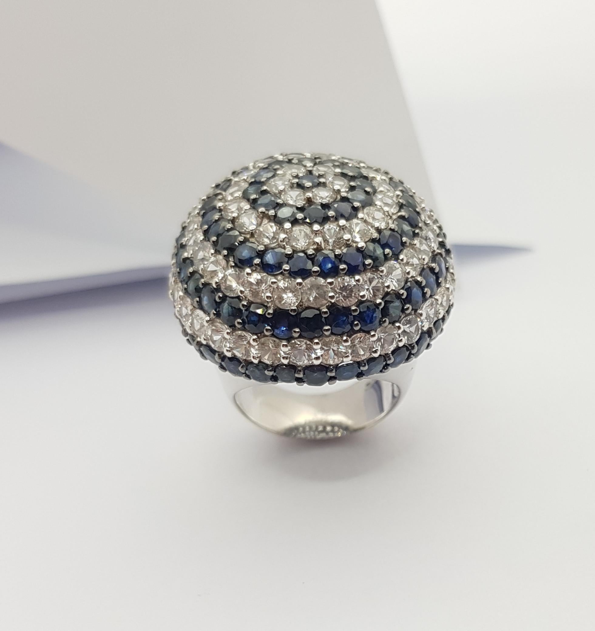 White Sapphire and Blue Sapphire Ring set in Silver Settings In New Condition For Sale In Dusit, 10