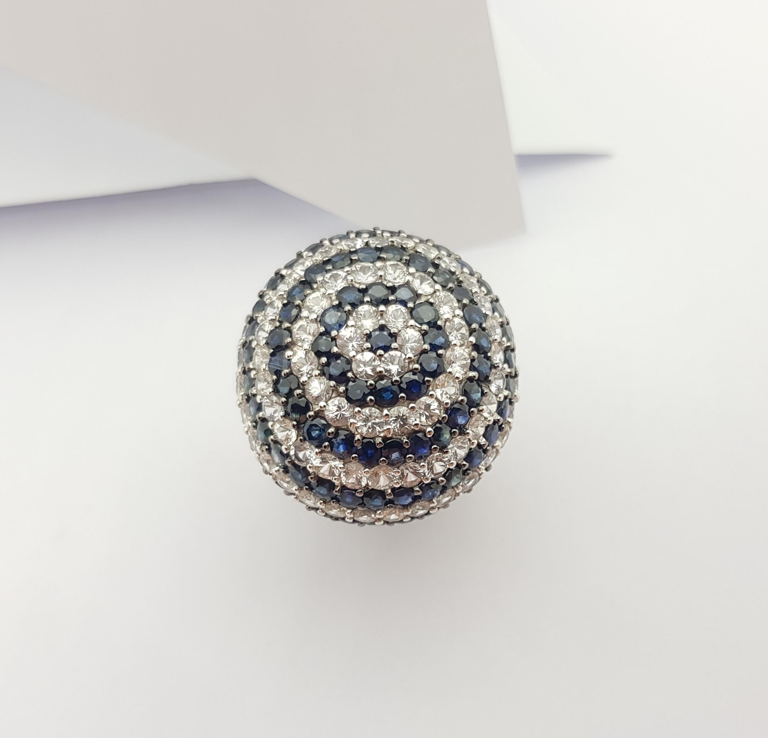 Ring mit weißem Saphir und blauem Saphir in Silberfassung für Damen oder Herren im Angebot