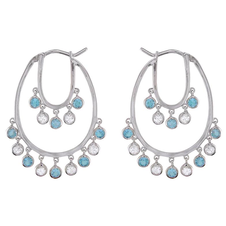 Hammerman Brothers White Sapphire and Blue Topaz Shaker Hoops