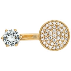 White Sapphire and Diamonds 18k Gold Open Ring