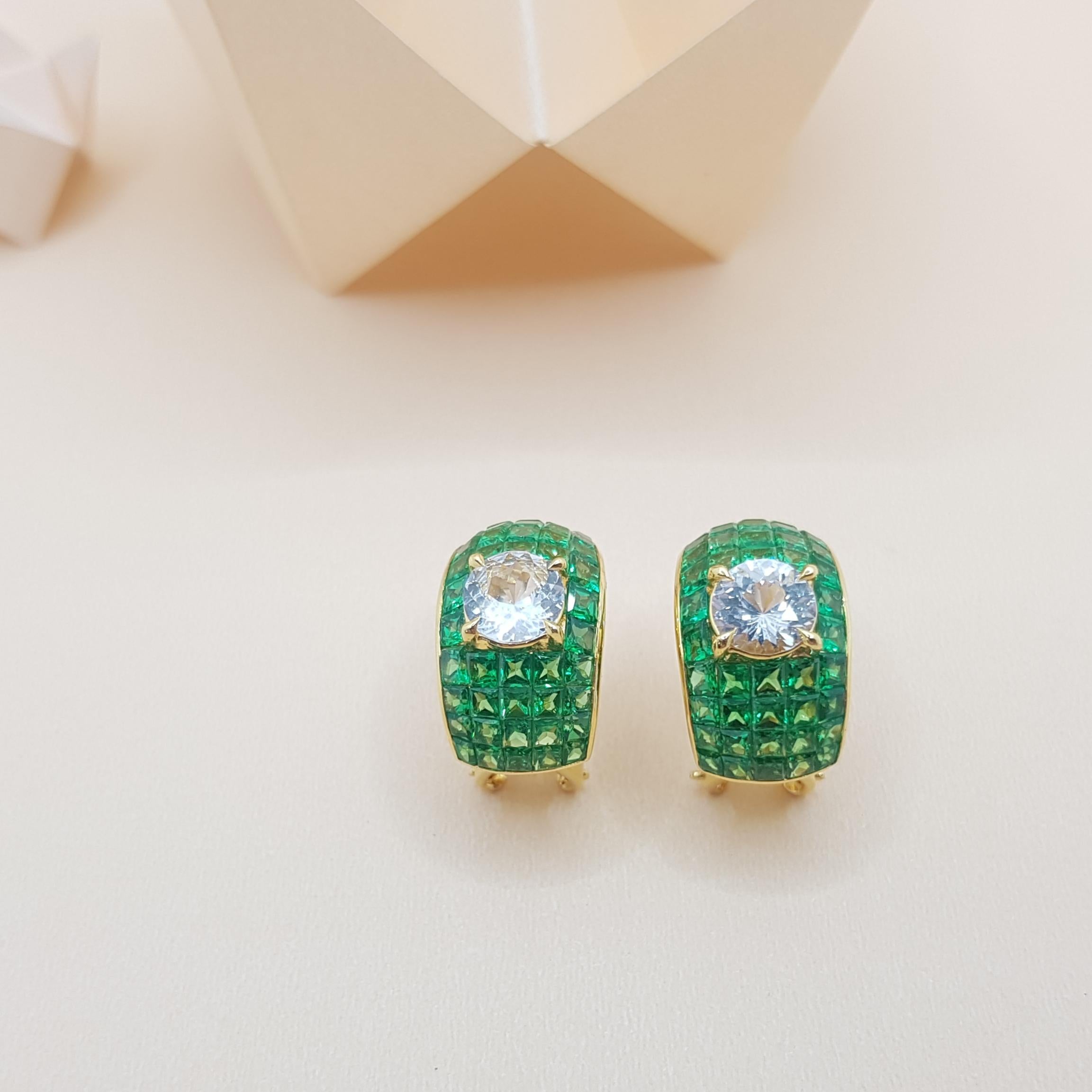 White Sapphire and Invisible Setting of Tsavorite Earrings in 18k Gold Settings For Sale 4
