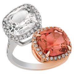 Bague de dérivation en saphir blanc et tourmaline rose