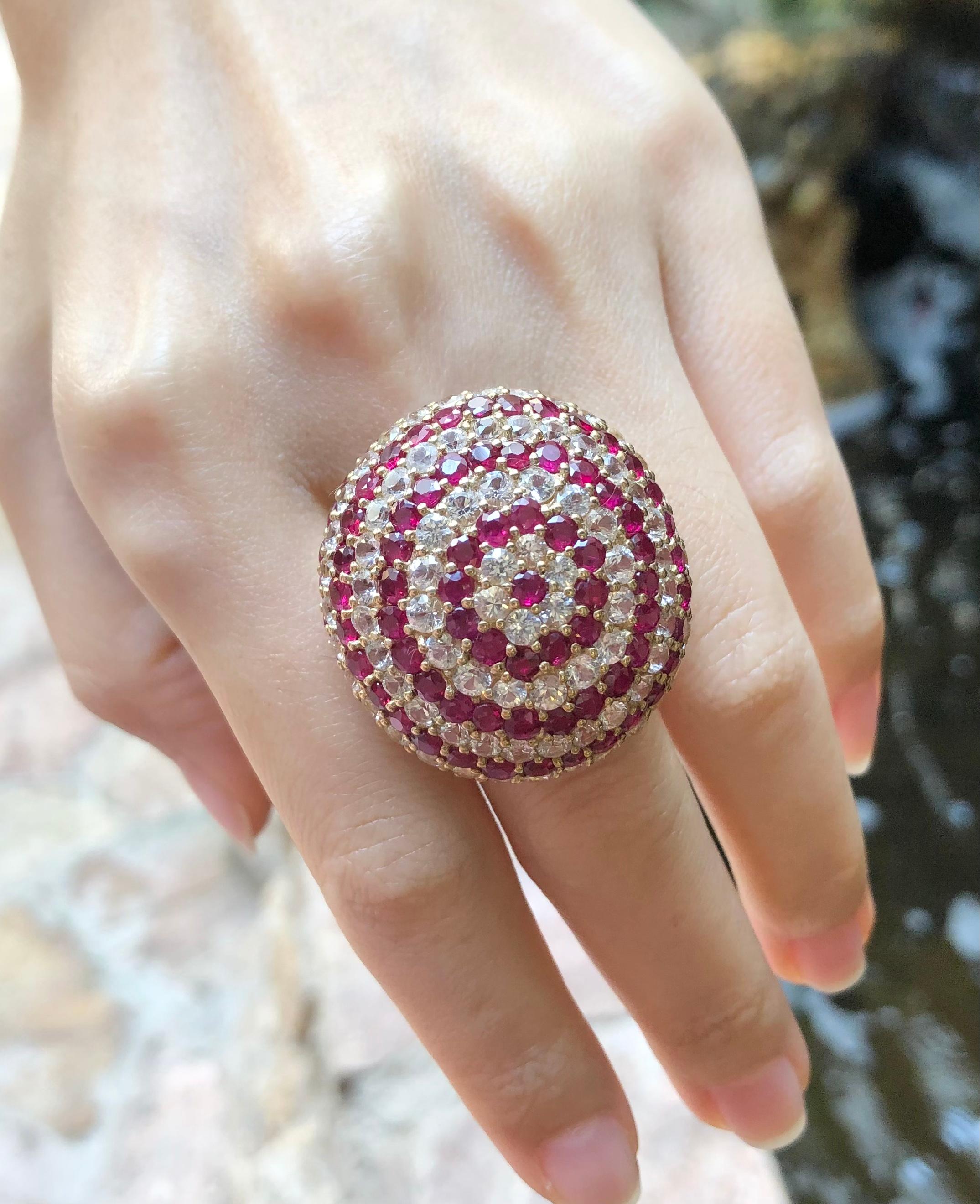 White Sapphire and Ruby Ring set in Silver Settings For Sale 7