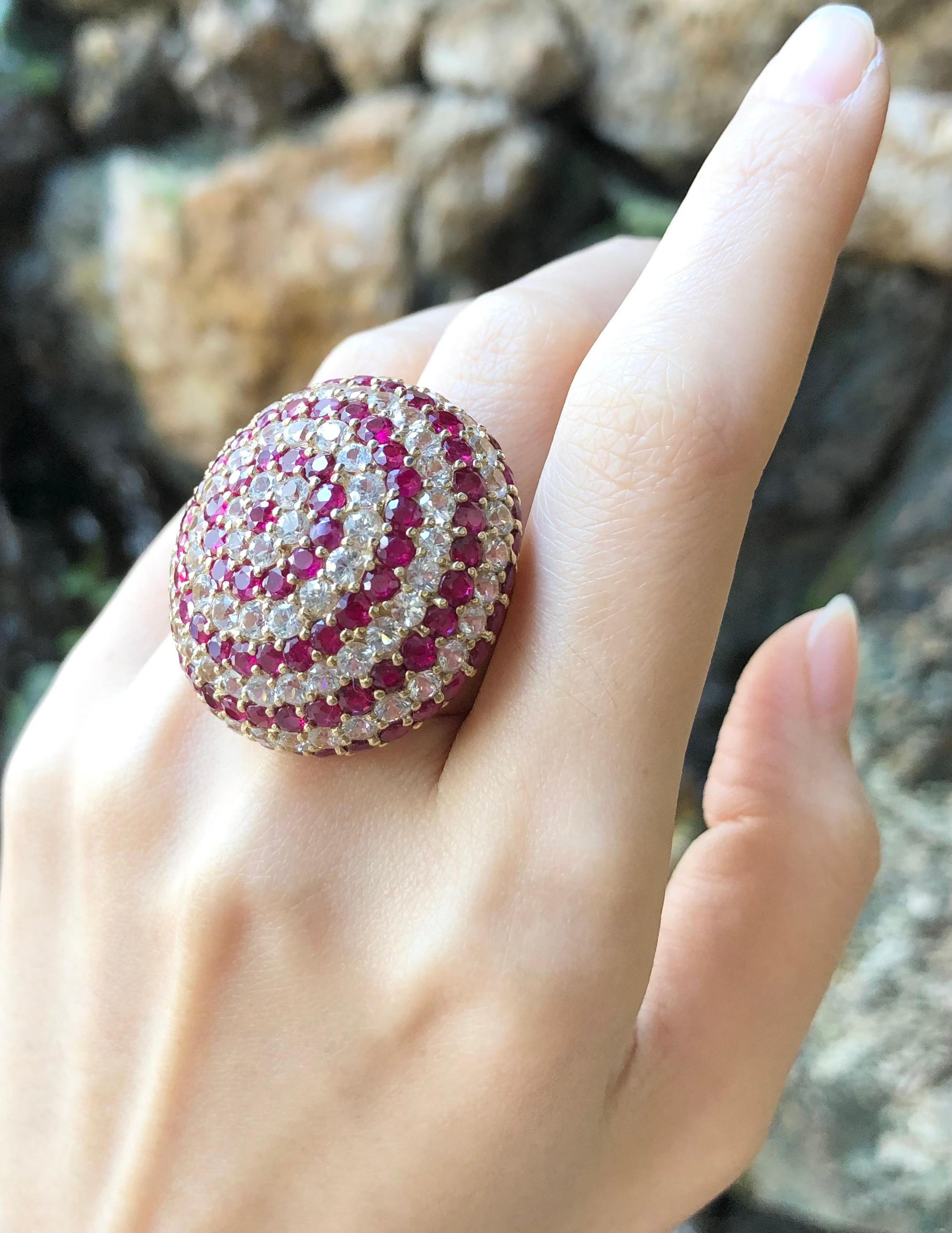 Contemporary White Sapphire and Ruby Ring set in Silver Settings For Sale