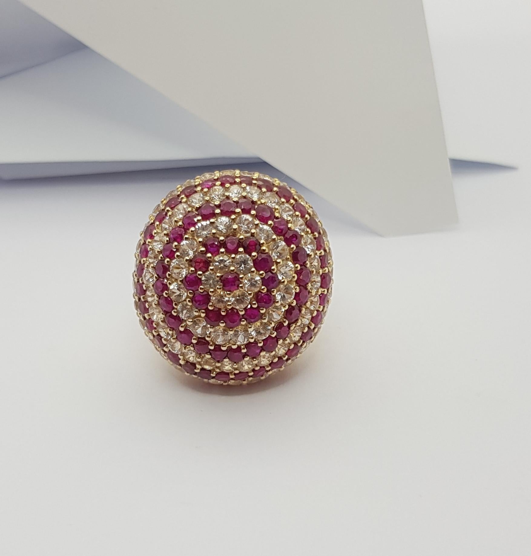 Ring mit weißem Saphir und Rubin in Silberfassung für Damen oder Herren im Angebot